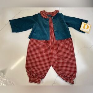 Lee Middleton Original Doll Clothes Outfit Red Plaid Romper Blue Corduroy Jacket